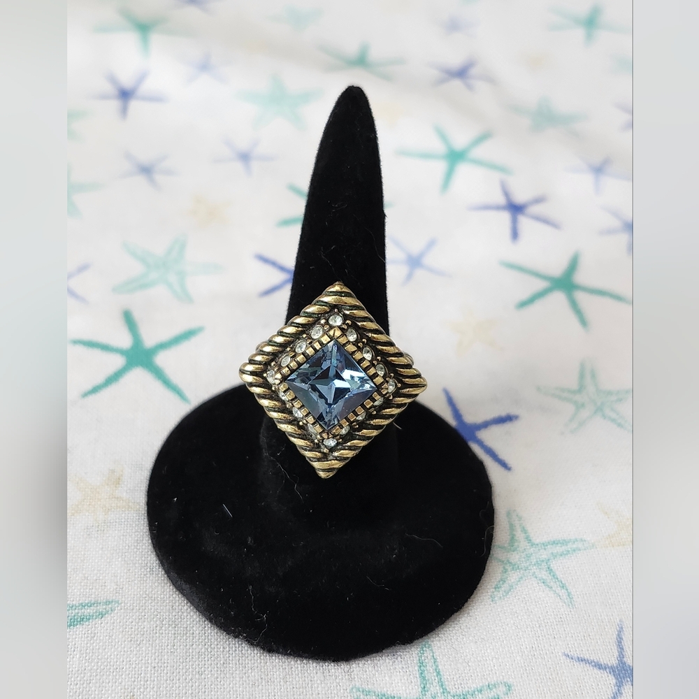 Heidi Daus Blue and Gold Square Ring